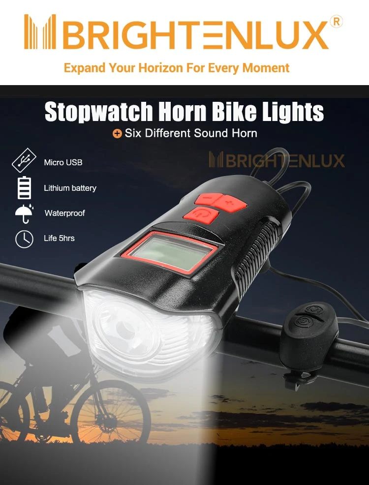 Brightenlux Factory Supply Multi-Functional USB Rechargeable Super Bright Data Record Combinations USB LED Horn Bike Lights