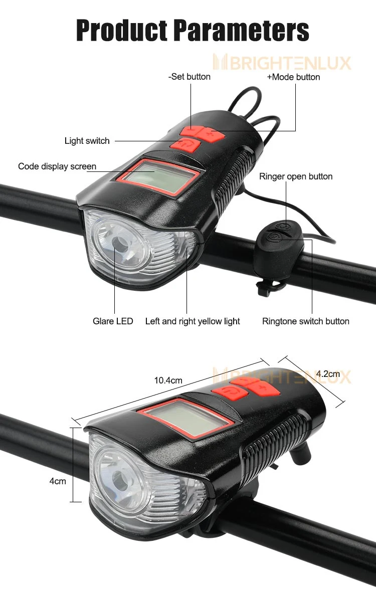 Brightenlux Factory Supply Multi-Functional USB Rechargeable Super Bright Data Record Combinations USB LED Horn Bike Lights