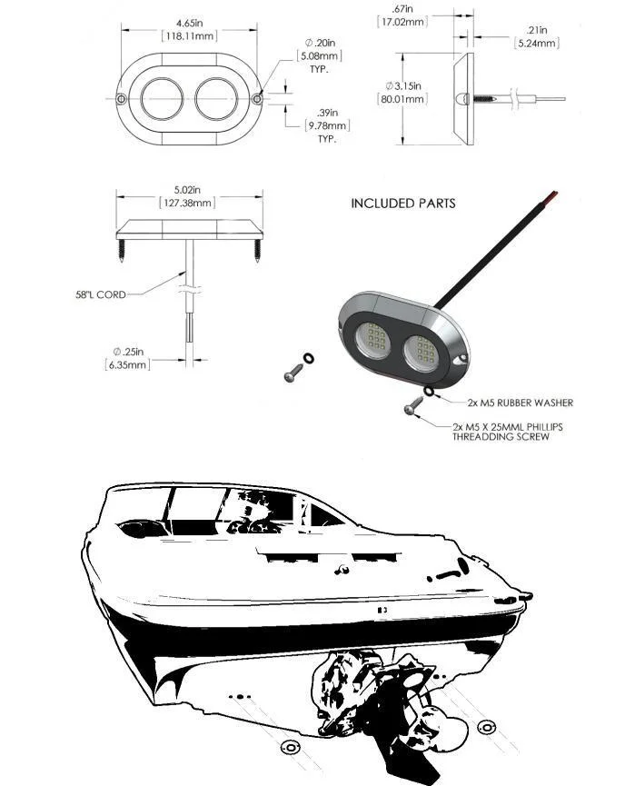 Stainless Steel 120W Underwater Marine Lights Waterproof LED Boat Pool Light